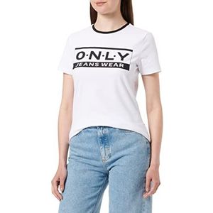ONLY Dames ONLLEA Fitted S/S Logo TOP Box JRS T-shirt, Bright White/Print: Logo, L, Helder wit/print: logo, L