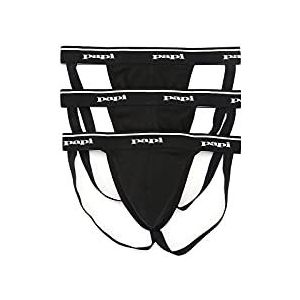 papi Men's 3-Pack Jockstrap, Athletic Supporter, Breathable Male Workout Underwear, Black, Small