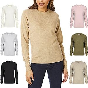 Licht en schaduw Dames LSLKNT454 Cashmilon Soft Touch Crew Neck Gebreide Trui, Camelbruin, Medium