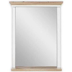 JASMIN wandspiegel in licht grenen, Artisan eikenlook - landhuisstijl spiegel met plank voor hal en garderobe - 65 x 83 x 15 cm (b x h x d)