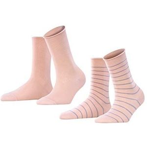 FALKE Dames Sokken Happy Stripe 2-Pack W SO Katoen Gedessineerd Multipack 2 Paar, Roze (Blossom 8645), 39-42