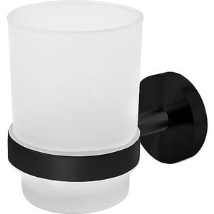 Joeji's Wandgemonteerde Tandenborstelhouders - 2-Weg Installatie - Hygiënische Badkamerset met Frosted Grote Tandenborstelhouderbeker en Zwarte Roestvrij Stalen Houder