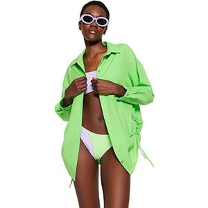 Trendyol Vrouwen Beachwear Oversize Basic Shirt Kraag Geweven Shirt, Groen, 64