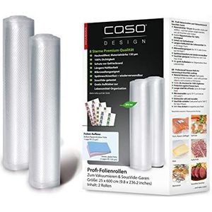 CASO Professionele folierollen 25x600 cm / 2 rollen, voor alle vacuümverpakkers, BPA-vrij, zeer sterk en scheurvast ca. 150 µm, aromadicht, kookvast, sous-vide, herbruikbaar, incl. Food Manager