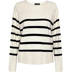 PIECES Pcsia Ls Knit Noos Bc Pullover voor dames, wit/strepen: zwart, XL