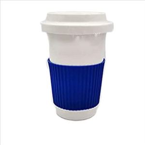 Siliconen beker huls koffie beker huls hittebestendig koffie mok reizen geïsoleerde beschermhoes anti-slip mok blauw