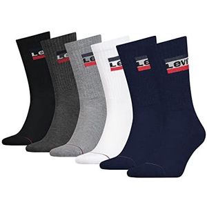 Levi's Uniseks crew sokken (set van 6), blauw/wit/grijs/zwart, 43-46 EU