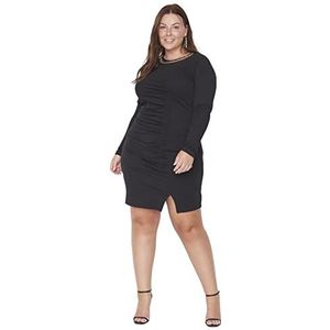 Trendyol Vrouwen Plus Size Midi Bodycone Getailleerde Geweven Plus Size Jurk, Zwart, XXL grote maten