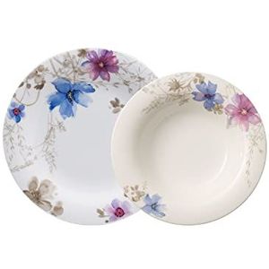 Villeroy en Boch Mariefleur Gris Basic Tafelset, 12-delig, premium porselein, vaatwasser-, magnetronbestendig, wit/kleurrijk