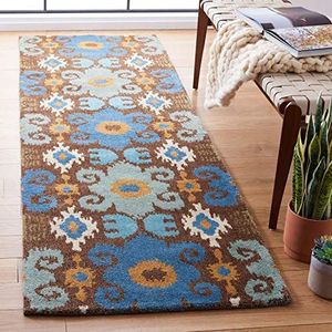 Safavieh Kleurrijk tapijt, SOH445, handgetuft wol loper, 76 x 243 cm, bruin / blauw