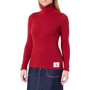 CK JEANS Dames geweven label ROLL Neck LV047D350G truien, rood, M, Rood, M