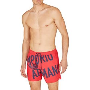 Emporio Armani Swimwear Heren Emporio Armani Bold Boxer Swim Trunks, Rood/Oblique Logo, 56, Rood/Oblique logo