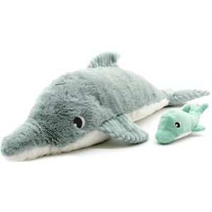 LES DÉGLINGOS Les Ptipotos by Tofou de dolfijn mama baby – zacht pluche dier – ideaal cadeau voor geboorte – mintgroen – 54 cm