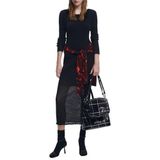 Jurk - Effen - Nauwsluitend - Lange Mouwen - Midi - Halftransparante Rok