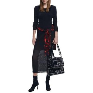 Jurk - Effen - Nauwsluitend - Lange Mouwen - Midi - Halftransparante Rok