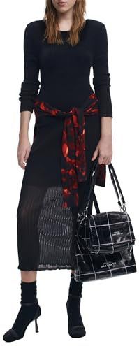 Jurk - Effen - Nauwsluitend - Lange Mouwen - Midi - Halftransparante Rok