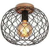 BRILONER - Retro plafondlamp met hout, plafondlamp vintage, slaapkamerlamp industrieel, E27 fitting max 40 watt, zwart, 30 cm diameter.