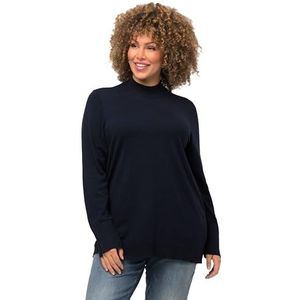 Ulla Popken Dames, opstaande kraag, lange mouwen, geribbelde manchetten pullover, marineblauw, 54/56