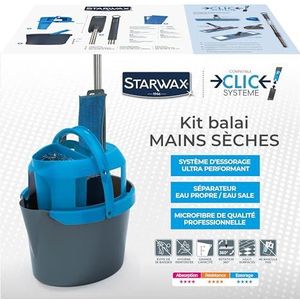 STARWAX - Vloerwisserset Droge handen - Wisser en emmer - Ultra-efficiënt uitwringsysteem - Scheiding van vers en vuil water - Microvezel van professionele kwaliteit - 360° rotatie van de wisser