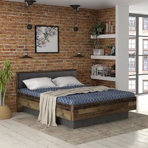 Forte Clif bed, hout, oud – Wood Vintage/betonlook donkergrijs, B x H x D: 167,5 x 91,7 x 209,9 cm