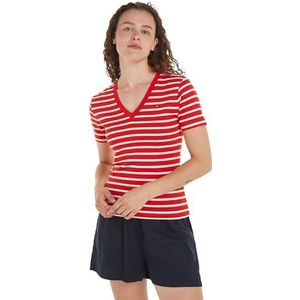 Tommy Hilfiger S/S gebreide tops voor dames, Bretons Fierce Rood/Ecru, XXS