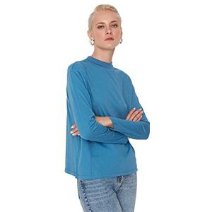 Trendyol Vrouwen Regular Standard Crew Neck Knit T-Shirt, Indigo, XS