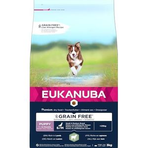 EUKANUBA Graanvrij* premium hondenvoer met lamvlees voor kleine en middelgrote rassen - droogvoer voor puppy honden, 3 kg