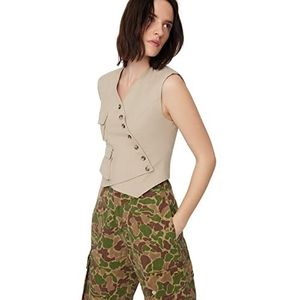 Trendyol Dames getailleerd basic V-hals geweven vest, Beige, 64