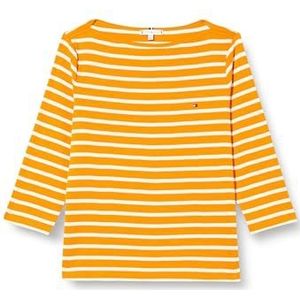 Tommy Hilfiger Dames T-shirt met lange mouwen Katoen, Kaki (Bretonse Stp/Rich Oker/Ecru), 74