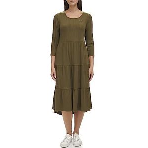 Tommy Hilfiger Getrapte midi-jurk voor dames, met strepen, casual jurk, dark olive, XXL