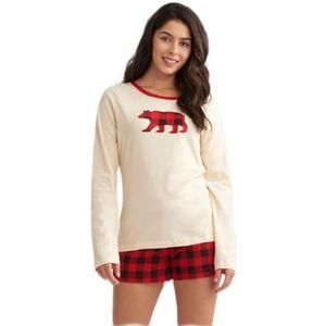 Hatley Dames pyjama T-shirt met lange mouwen, Buffalo Plaid Bear, M