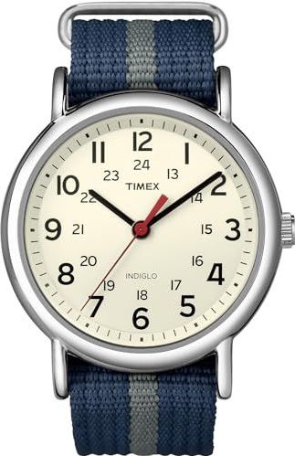 Timex Uniseks speciale weekendslip door kwartshorloge met analoog display en nylon strap, blauw/grijs, band