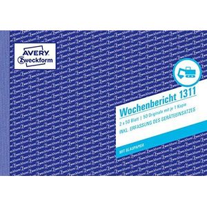 Avery Zweckform 1311 Weekbericht (A5 liggend, met 2 vellen blauw papier, getest door rechtsexperten, voor Duitsland/Oostenrijk voor wekelijkse documentatie van de prestaties, 2 x 50 vellen), wit/geel