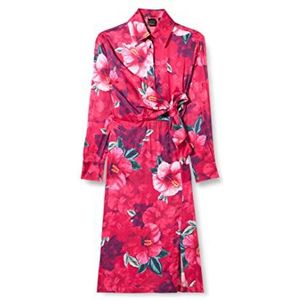 Pinko Geknoopte jurk met satijnen print, hallo, casual jurk voor dames, Yn3_mult.Fuchsia/Roze, 44 NL
