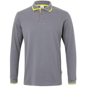 Velilla 105515; poloshirt, tweekleurig, gestreept, lange mouwen, grijs en vuurgeel, maat XL