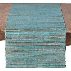 Saro Lifestyle Melaya Collection Glinsterende Geweven Nubby Tafelloper, 40 cm x 182 cm, Turkoois
