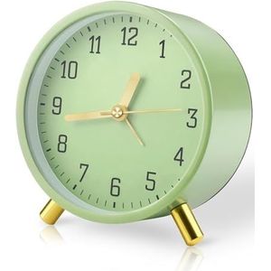 GlasFlength Wekker analoog zonder tikken, wekker kinderen met nachtlampje, kwartswekker, rond, metaal, wekker, werkt op batterijen, wekker zonder tikken, voor kantoor, slaapkamer, ouderen, volwassenen