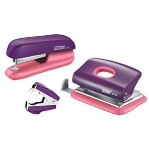 Rapid F5 Mini Nietmachine, FC10 Hole Punch en nietverwijderaar Set, 10 vel capaciteit, Nietjes inbegrepen, Metaal en kunststof, Paars/Abrikoos, 5000372