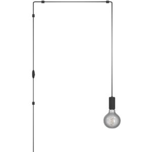 EGLO Hanglamp Pinetina, pendellamp met kabel en stekker, lamp hangend boven eettafel, eetkamerlamp van zwart metaal, E27 fitting