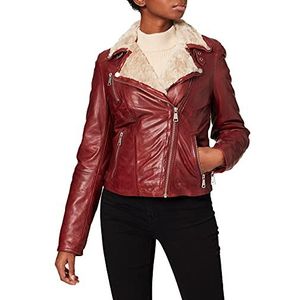 Freaky Nation Dames Winter Biker Princess leren jas, bordeaux/beige, M