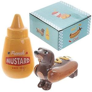 Puckator Peper en zout stel - hotdog hondje en mosterd - keramiek - cadeau setje