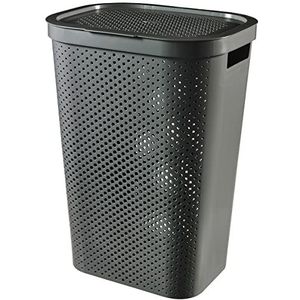 Curver Infinity Dots Wasmand, 60 L Gerecycled Kunststof, Antraciet Grijs, 43.7x35.1x60.2 cm