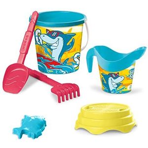 Mondo 28724 Surfing Shark Bucket, Zeeset Renew Toys met emmer, schep, hark, zeef, uitsteekvorm, inclusief gieter, meerkleurig, 17 cm