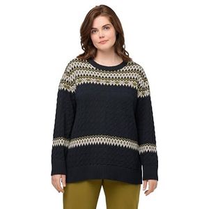 Ulla Popken Faire Isle Pullover voor dames, marineblauw, 46/48 Grote maten