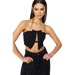 Trendyol Dames Regular Fit Crop Strapless Geweven Bustier BH, Zwart, 34