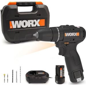 WORX WX121 Accu-slagboorschroevendraaier, 12 V, sterke borstelloze accuboorschroevendraaierset, 2 versnellingen, tot 38 Nm, licht en compact, stationair toerental 0-450/0-1700 rpm, met accu, oplader