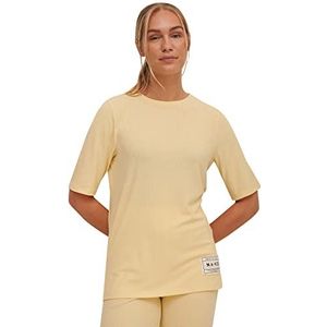 NA-KD Geribbelde T-shirt met patchdetail voor dames, Franse Vanille, XXS