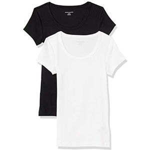 Amazon Essentials Women's T-shirt met kapmouwen, ronde hals en slanke pasvorm, Pack of 2, Zwart/Wit, XS
