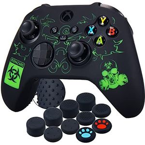 YoRHa 10 stuks siliconen rubberen hoezen voor Xbox Series X/S controller met professionele duimgrepen groen