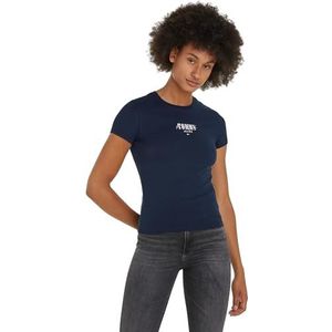 Tommy Jeans Dames TJW Slim ESSNTL Logo 1 TEE EXT, Dark Night Navy, XXS, Dark Night Navy, XXS
